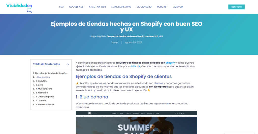 listado de tiendas de Shopify